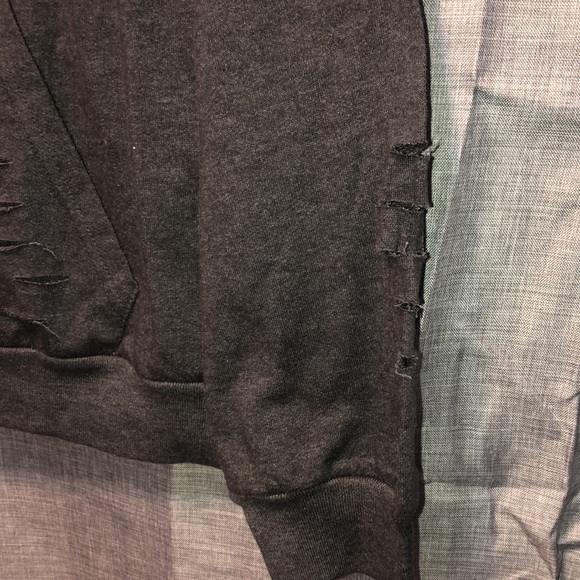 Jolie & Joy by FCT with Love Dark Grey Distressed Hooded Sweatshirt (SIZE LARGE) - Picture 4 of 5